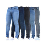 2024 Solid Color Fashion Men Casual Pants Stretch Jeans Skinny Work Trousers Male Wash Slim Fit for Zippered Jeans Men Clothing