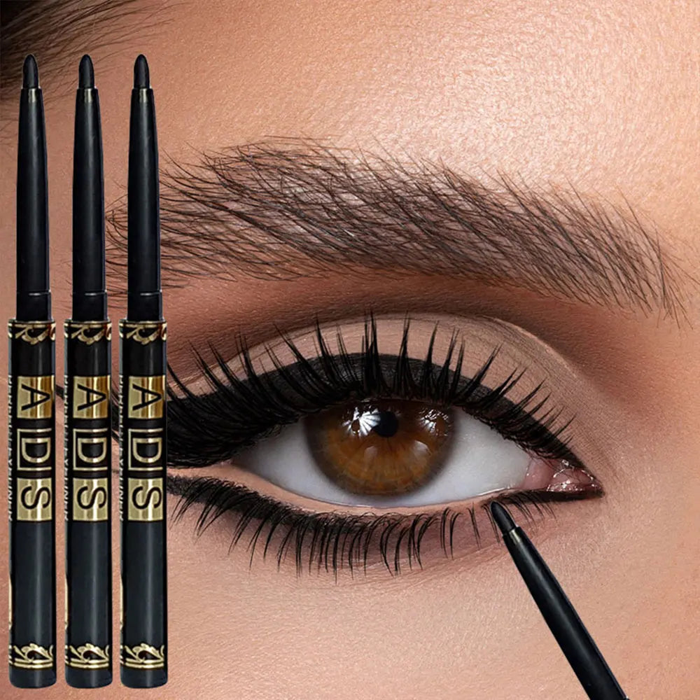 3Pcs Waterproof & Sweat-Proof Black Eyeliner Pencil - Long-LastingSmudge-Proof for Bold Eye Makeup, Easy Glide Formula for Perfe