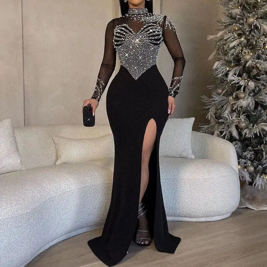 Plus Size Pearl Party Dress Female Diamond Sheer Mesh Clothing Evening Luxury Club Outfit 2024 Spring Elegant Pretty Women Dress