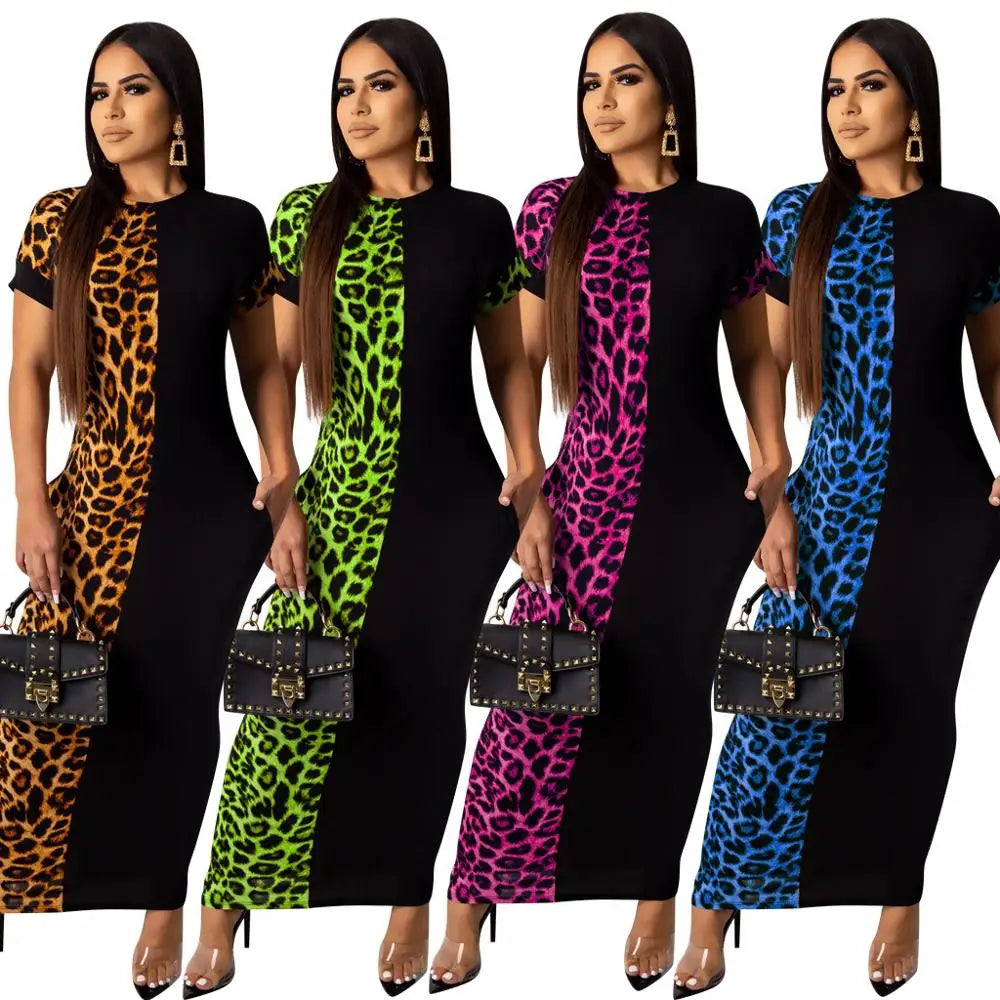 2019 Autumn Summer Women Fashion Leopard Print Bodycon Long Maxi Dress Sexy Club Party Dresses Vestidos  GLLD8600