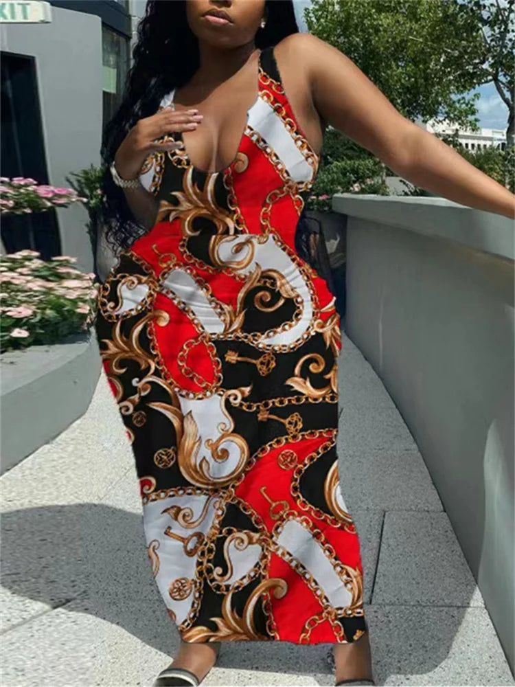 Plus Size Dresses for Women Wholesale Printed Casual Elegant Bodycon Outfits Casual Summer Maxi Dresses for Women Dropshipping