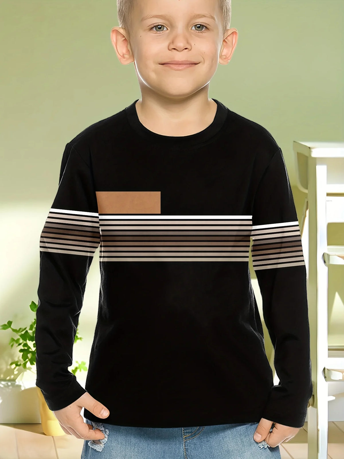 Children's Clothing Boys Tshirt Long Sleeve 3D Striped Print Kids Spring Fall Clothes Casual Simplicity O-Neck Boy Clothes Tops