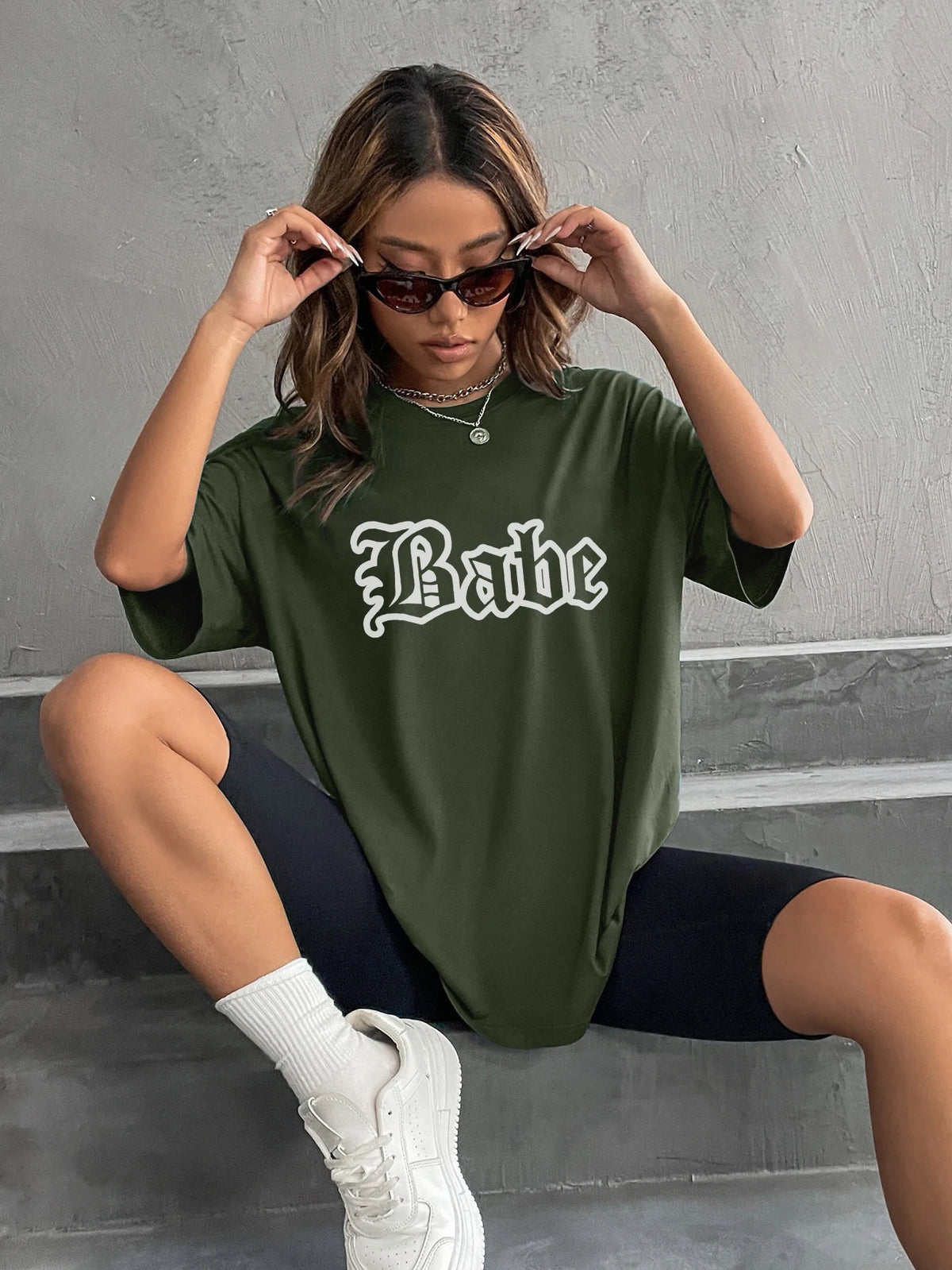 Babe Personality Street Font T-Shirts Women Loose Oversized T-Shirt High Quality Cotton Short Sleeve Summer Breathable Clothing