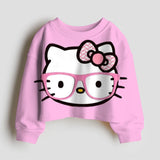 Cartoon Hello Kitty print crop Hoodie Korean Version Tops New Casual Round Neck Sweatshirts Long Sleeve Trendy Fashion Clothing