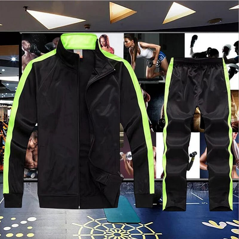 2Pcs Set Mens Tracksuit Top Quality Autumn Winter Stripe Jacket + Pants Sets Brand Training Sportswear Unisex Sporting Sweatsuit