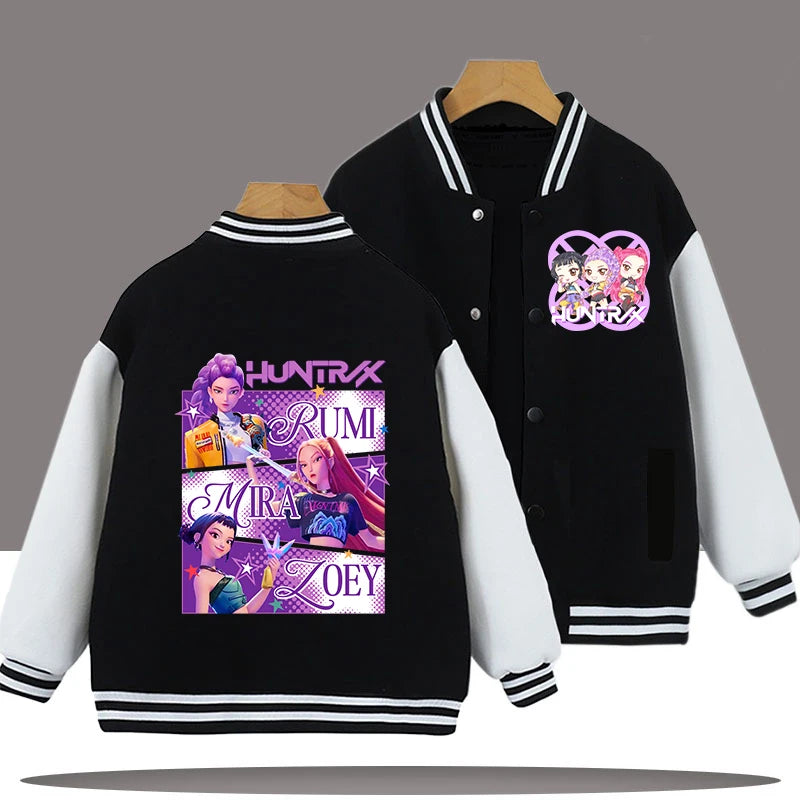 2025 Spring and Autumn New Boys and Girls KPop Devil Hunter Huntrix Baseball Jacket Suitable for Children Aged 4-14 Sports