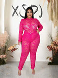 Chic and Elegant Woman Set Night Club Wear Plus Size Women Hot Outfit Transparent Lace Bodysuit and Pants Sexy Festival Outfit