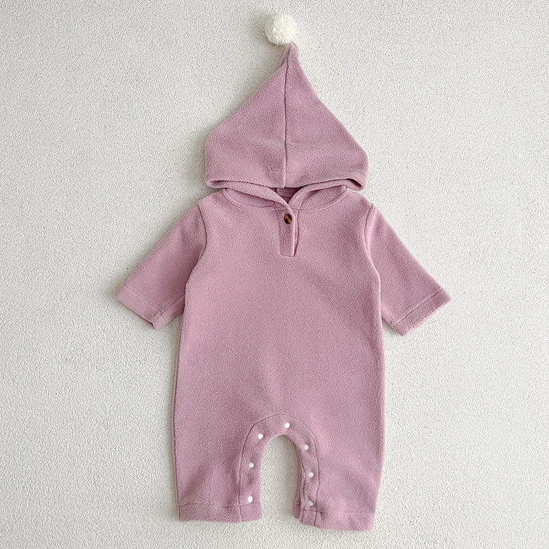 Infant Baby Girls Jumpsuit Long Sleeved Solid Color Hooded Toddler Baby Girl Romper Autumn Spring Baby Girl Clothing