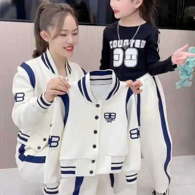 Autumn Winter Kid Girls Clothing Baseball Jersey Sports Suit Kids Clothes Girl Letter Coat Long Trousers 2 Piece Set 3-13 Years