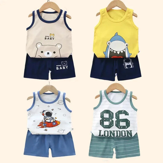 Children Sets Kids Clothes Boys Girls Vest Suit  Summer Children&