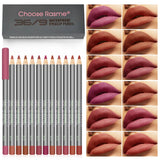 CHOOSE RASME 12pcs Lip Liner Pen 12 Colors Waterproof And Sweat-proof Not Easy To Fade Non-stick Cup Nude Lipstick Pencil SET