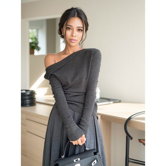 Slim Fit Inner Wear off-Shoulder Knitted Sweater