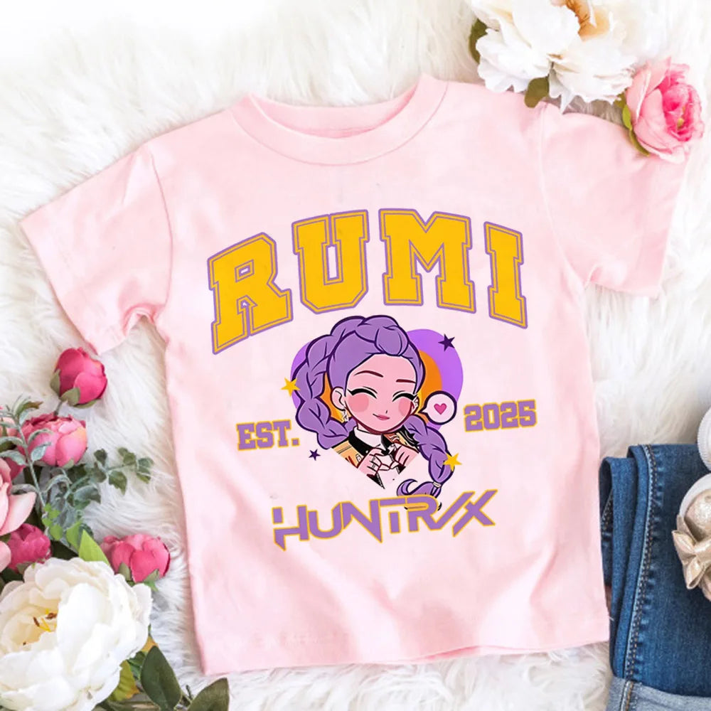 2025 Summer Kpop Demon Hunters T Shirt Kids Cartoon Anime Meme Print Clothes Round Neck Basic Boys Tops Casual Shirts Gift