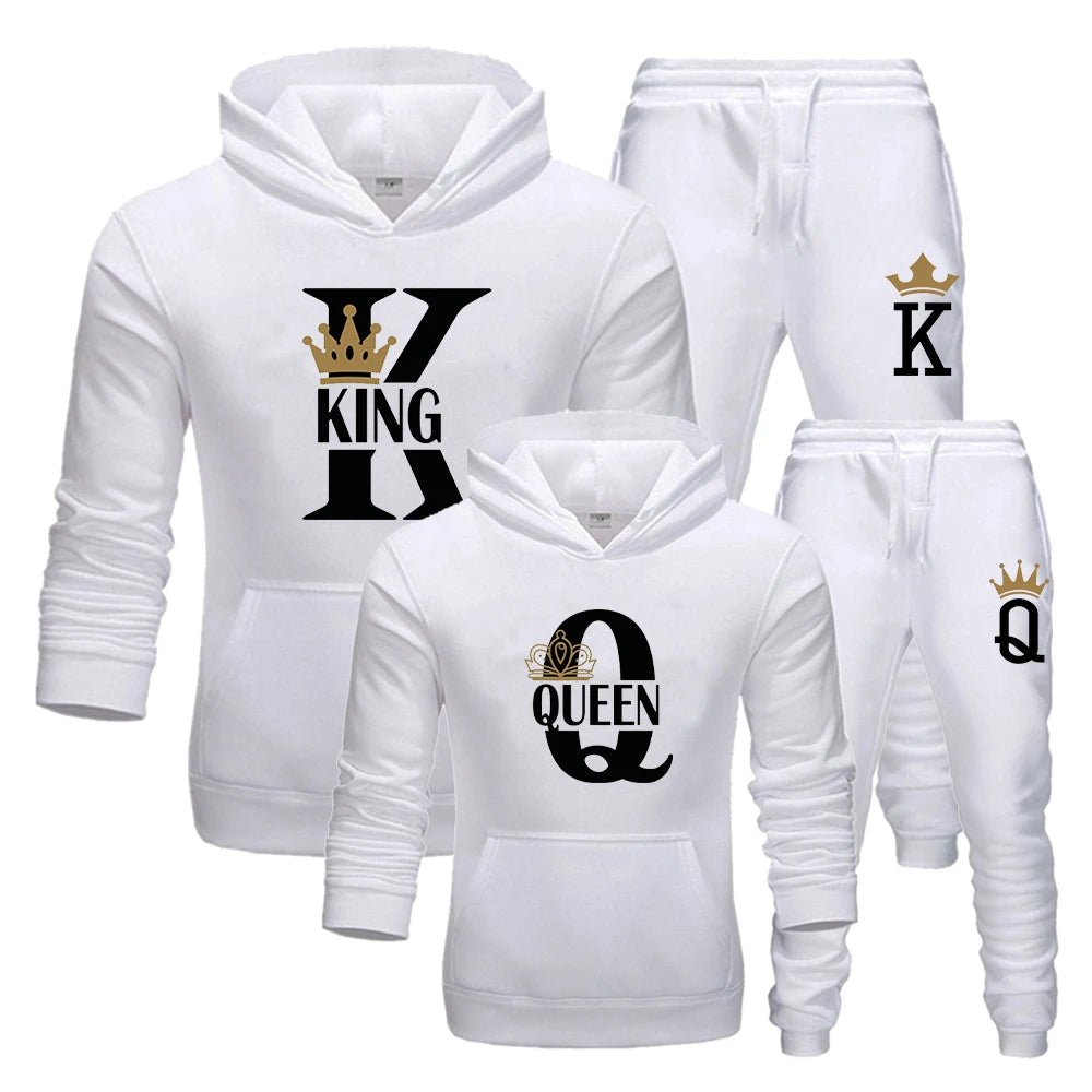 Lover Couple 2023 Fashion Sportwear Set KING QUEEN Printed Hooded Clothes 2PCS Set Hoodie Pants Tracksuit Women Sweater