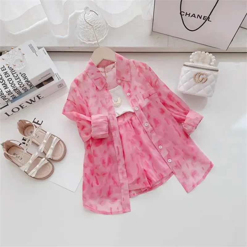 Baby Girl Suit Summer Cute Pink Coat+Shorts 2-Pieces Kids Relaxed Casual Clothes 1-9 Years Tourism Clothing Girls Sunscreen Set