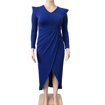 Women's Clothing Sexy New Style Long Sleeve V Neck Urban Plus Size Evening Dress 5xl Solid Color Elegant Party Dresses Wholesale