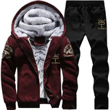 2023 New Winter Thick Men Sports Suit Tracksuit Hooded Sportswear Zipper Cardigan Hooded Woolen Trousers Pants Casual Men Set