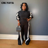CM.YAYA Active Striped Splicing Women's Set Long Sleeve Sweatshirt and Sweat Pants Tracksuit 2024 Winter Two 2 Piece Set Outfit