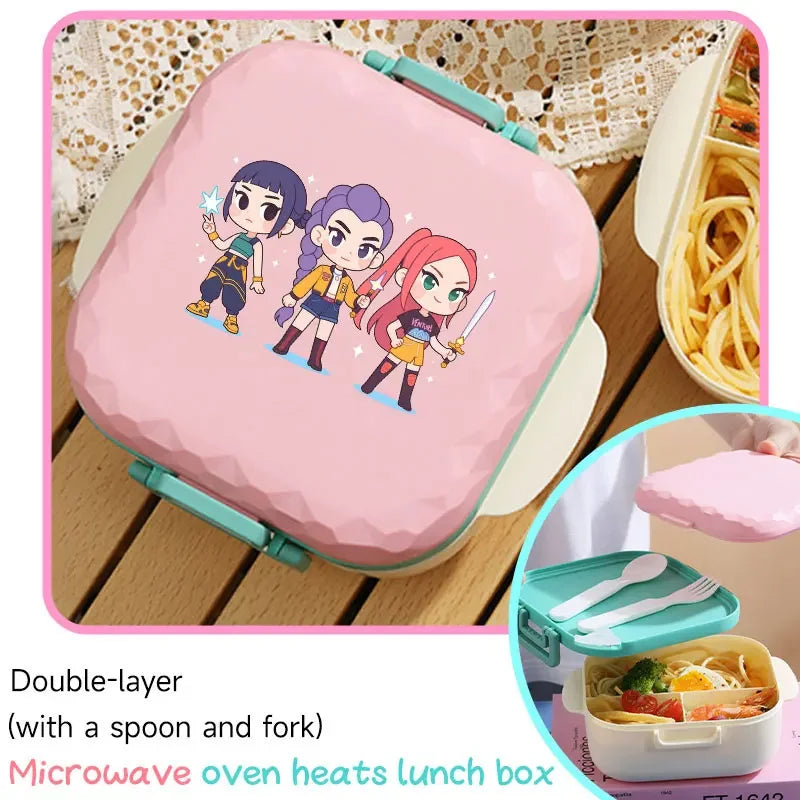 800ml for K-Pop Demon Hunters Lunch Box Placed in Microwave Without BPA Comes with Spoon Fork Portable Student Office Workers