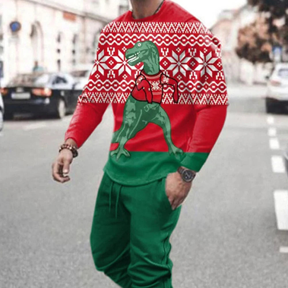 2023 New Men's Geometric 3D Printed Fall/winter 2-Piece Tracksuit Men's Hooded Sweatshirt Stranding Hoodie Super Warm