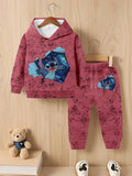 Children's Stitch-Themed Fun Outfit, All-Over Print Brand Hoodie and Sweatpants, Trendy Spring and Autumn Outfit for Babies