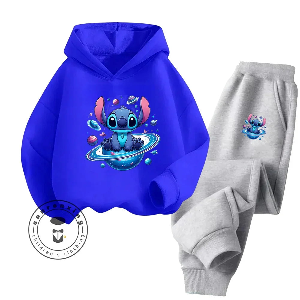 2024 Cartoon Stitch New Long Sleeve Fashion for Kids with Unique Design Spring Autumn Versatile Style Kawaii Sweatshirt Set