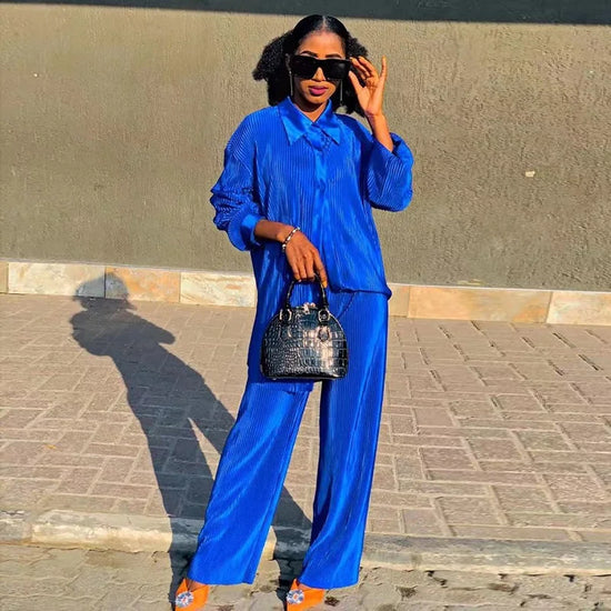 oversize blouses baggy pants Elegant pleated women 2 piece outfit 2023 new Two Piece Sets top and pants lounge fashion plus size