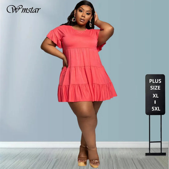 Women Dresses Summer 2021 Plus Size 5xl Solid Pleated Mini Dresses for Women Loose Elegant Casual Outfits Wholesale Dropshipping