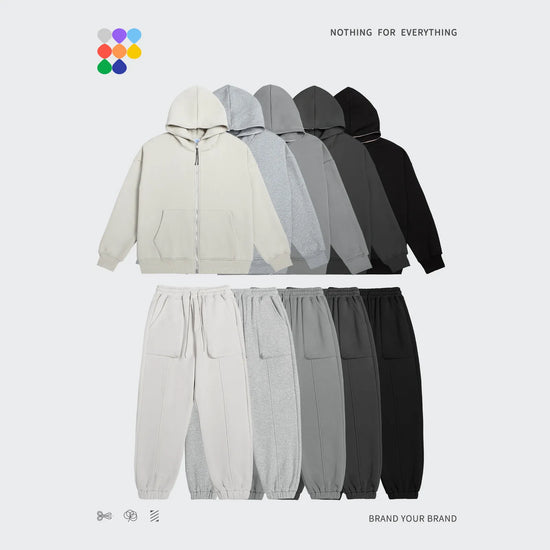 INFLATION Zip Up Hoodies Set Men Oversized Two Pieces Set Winter Thick Fleece Casual Tracksuit Couple Zipper Sweatsuit