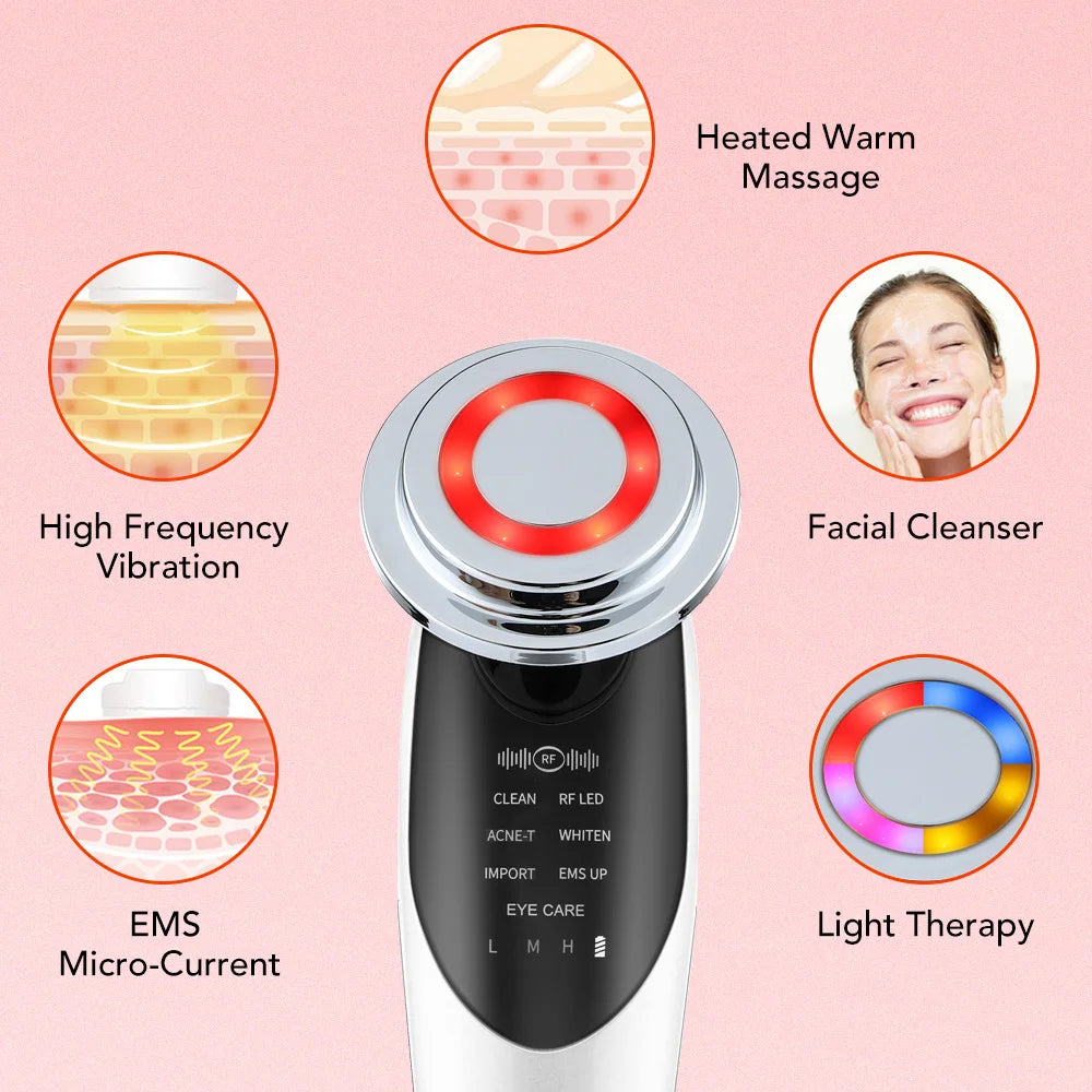 7 in 1 Face Lifting Device RF EMS LED Light Therapy Skin Rejuvenation Anti Aging Wrinkle Removal Facial Massager Beauty Apparatu