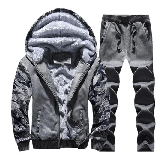 Men Winter Sweatsuit Thicker Warm Track Suit Sets New Fashion Men Hooded Sportswear Sweatshirts+Sweatpants Casual Loose Sets