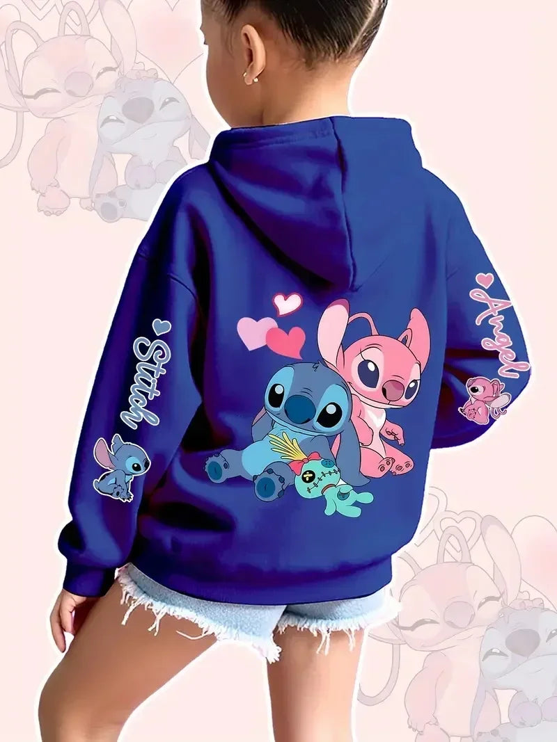 2025 New Children's Disney Cartoon Stitch Fashion Angel Monster Boys Girls Outdoor Warm Comfortable Sporty Cute Playful Hoodies