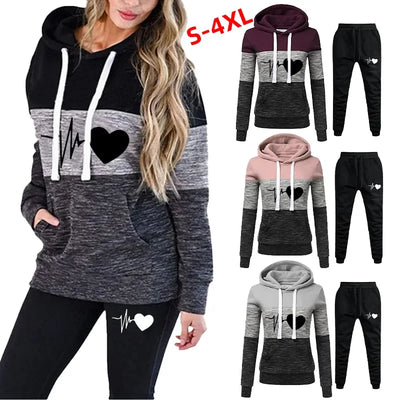 Love Print Tracksuit for Women New 2 Piece Set Hoodie Sweatshirt Tops and Jogger Pants Casual Female Sweatsuit 2023 Fashion