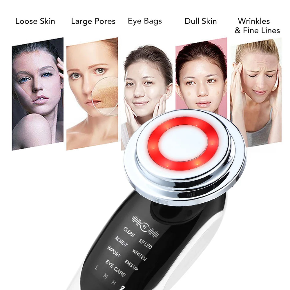 7 in 1 Face Lifting Device RF EMS LED Light Therapy Skin Rejuvenation Anti Aging Wrinkle Removal Facial Massager Beauty Apparatu
