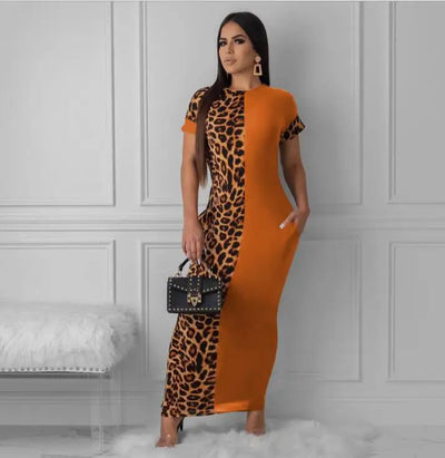 2019 Autumn Summer Women Fashion Leopard Print Bodycon Long Maxi Dress Sexy Club Party Dresses Vestidos  GLLD8600