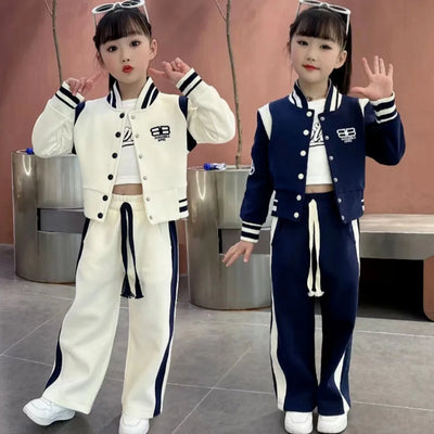 Autumn Winter Kid Girls Clothing Baseball Jersey Sports Suit Kids Clothes Girl Letter Coat Long Trousers 2 Piece Set 3-13 Years