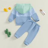 Boy Autumn 2PCS Outfit Sets Long Sleeve Striped Hoodie Solid Color Drawstring Pants Sets