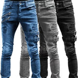 2024 Plus Size Straight Jeans Man Pants Spring Summer Boyfriend Jeans Streetwear Skinny Zips 3 Colors Cacual Long Denim Trousers