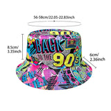 Abstract Graffiti Art Back90S Colorful Printed Bucket Hat, Reversible Sun Hat, Foldable Fashionable Basin Hat, Suitable for Outdoor Travel and Party Outfits