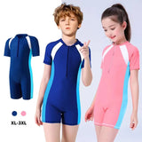 Children's Swimsuit Boys And Girls One-Piece Swimsuit Short-Sleeved Beach Sunscreen Professional Training Swimsuit