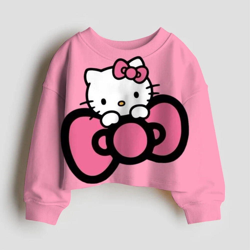 Cartoon Hello Kitty print crop Hoodie Korean Version Tops New Casual Round Neck Sweatshirts Long Sleeve Trendy Fashion Clothing