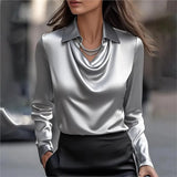2025 New Satin Women Shirt Vintage Long Sleeve Blouse Silk Elegant Womens Tops Commuting  White Shirt Autumn Female Clothing