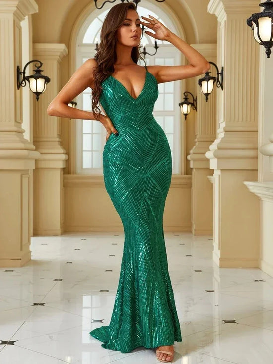 LOVE&LEMONADE Open Back Mermaid Hem Sequin Slip Formal Gown Party Evening Dresses for Women Girls