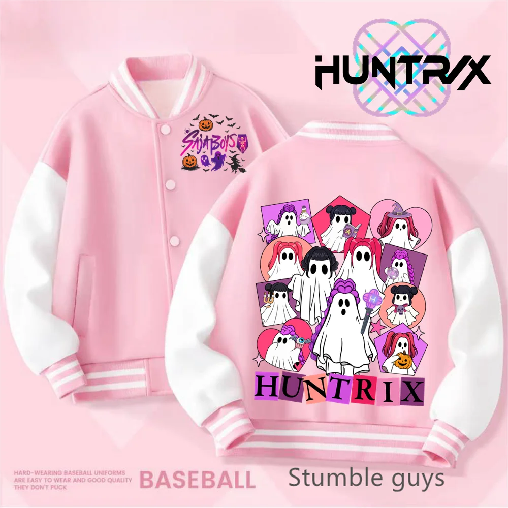 2026 Spring Autumn New Boys Girls Jacket KPop Demon Hunters Printed Baseball Uniform for 4-14 Years Children Sports Outerwear