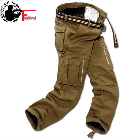 Pantalon Cargo homme hiver Plus polaire épais chaud pantalon mâle Double couche beaucoup de poche décontracté militaire Baggy pantalon tactique mâle