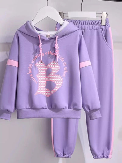 Autumn Teenage Girl Clothes Set Children's Girls Hoodies Pullover Top and Side Stripe Pant 2 Pieces Suit Kid Letter Tracksuit