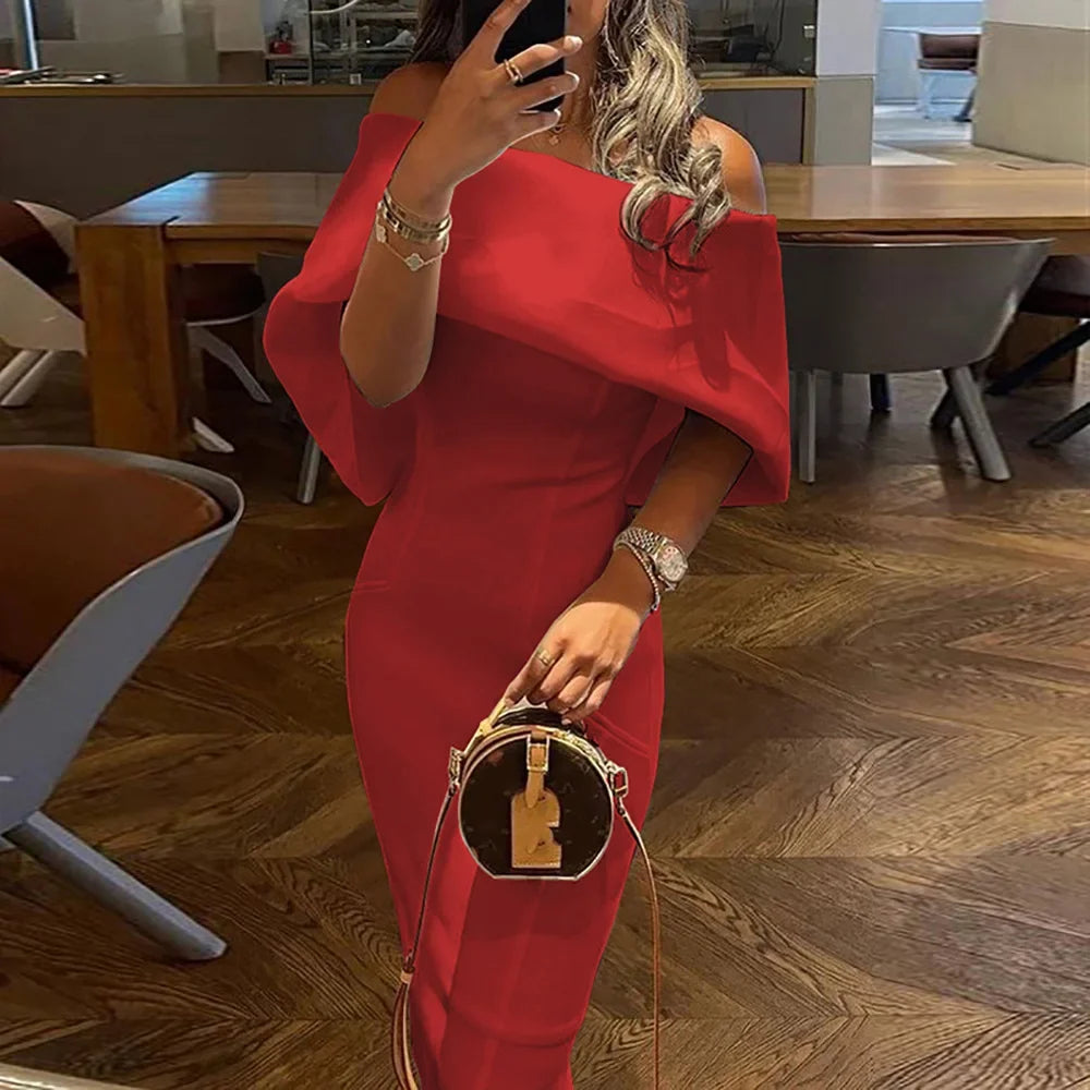 Spring Summer New Women's Clothing Solid Color Off-Shoulder Slim Sheath Dress High Waist Fashion Dresses