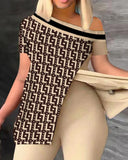 Elegant Women Two Piece Set Suits New Fashion Printed Ruffle Sleeve Top Solid Color Pants Set With Belt Blouses Female Clothing