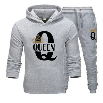 2024 New Autumn and Winter Men's and Women's Sweater Set KING QUEEN Loose Relaxed Hooded Print Couple Set