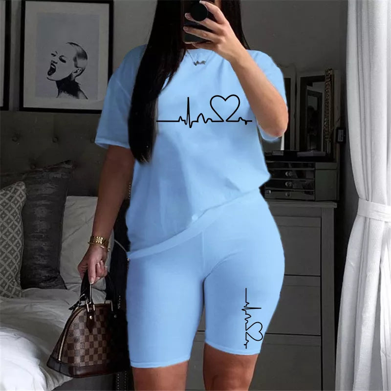 Summer Women Two Piece Set Sportswear T-Shirts and Shorts Ladies Casual O-Neck Pullover Short Sleeve T-Shirt Casual Tracksuit